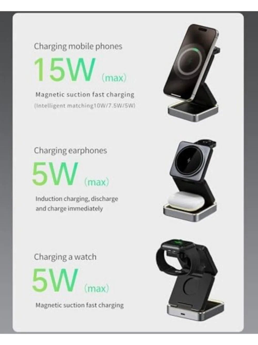 3-in-1 Foldable Wireless Charger Station for iPhone, AirPods & Apple Watch